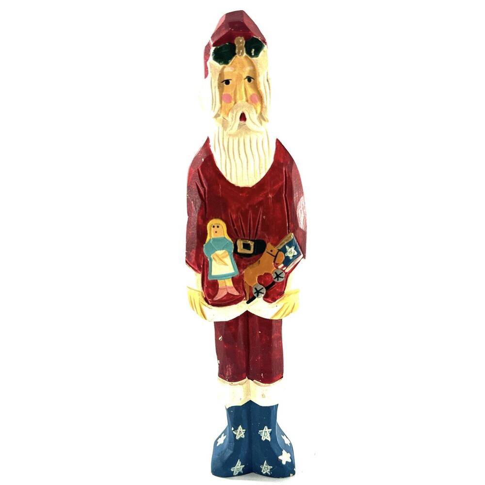 1993 Applause Wood American Santa 9” Hand Painted Folk Art Patriotic Christmas - Picture 3 of 8